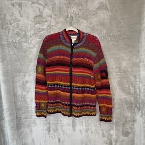Y2K Vintage Cottagecore Granny Square Crochet Sweater Size XL Rainbow Boho Flaw